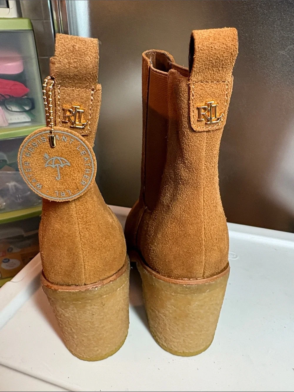 Lauren Ralph Lauren Tan Suede Chelsea Block Heel Booties